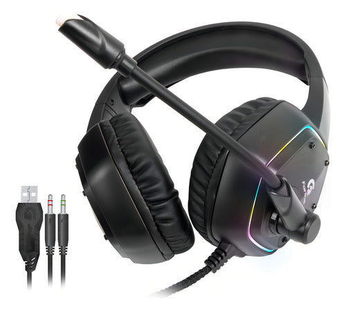 Headset Over-ear Gamer Fortrek Blackfire RGB Preto com entrada 2xP2