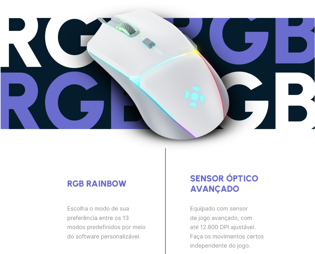 Mouse Gamer Rgb Fortrek Crusader White Edition 12800dpi