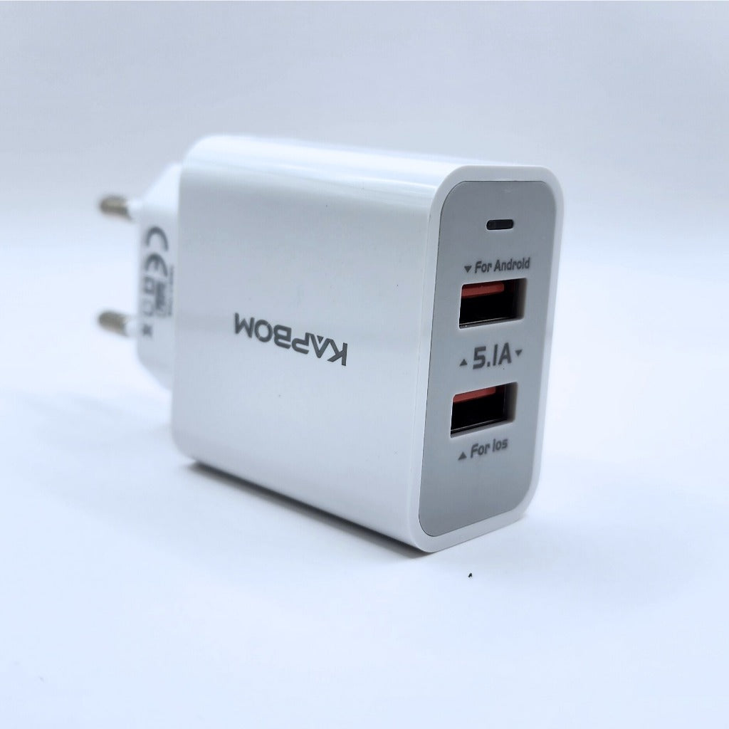 Carregador Rápido 5.1A Para iPhone Com 2 Entradas Usb