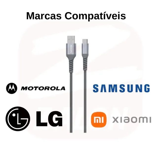 Cabo USB Tipo C Original Philips 5v 3a 1,25m Rápido Cor Preto
