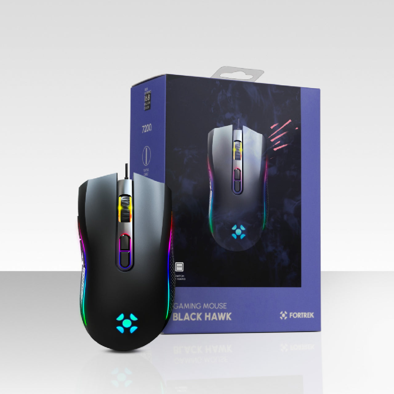 Mouse Gamer RGB Ambidestro Fortrek Black Hawk 7200DPI
