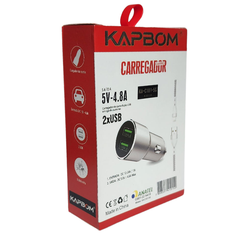 Carregador Veicular Com Duas Entradas USB e Cabo Lighting paraiPhone