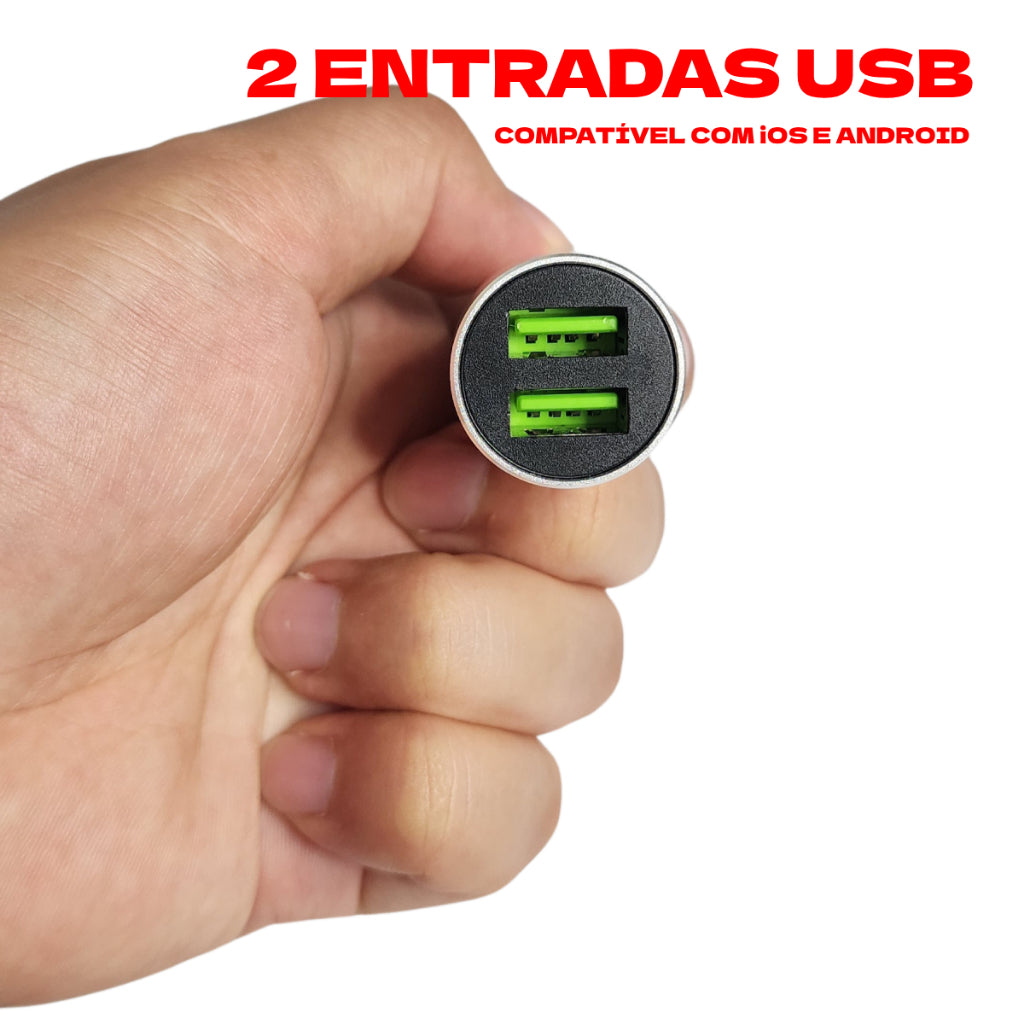 Carregador Veicular Com Duas Entradas USB e Cabo Lighting paraiPhone