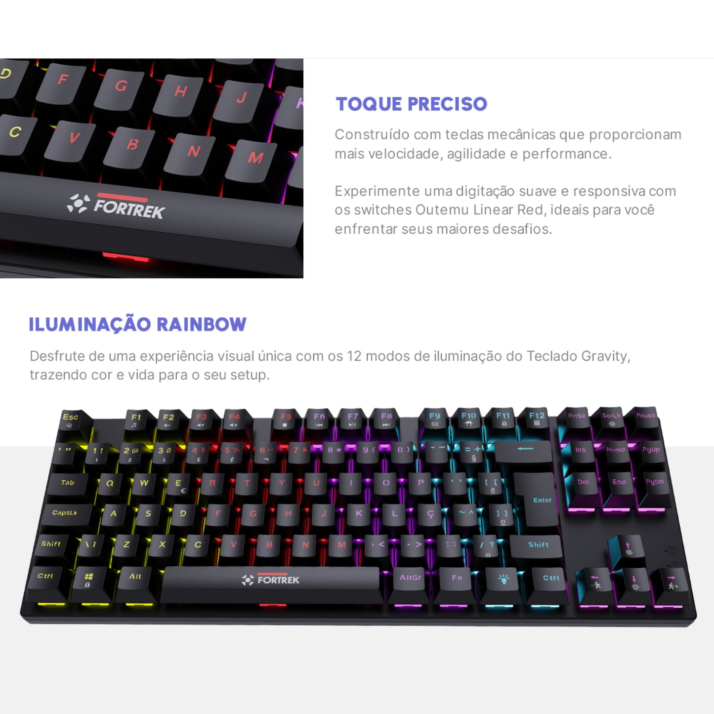 Teclado Mecânico Gamer Fortrek Gravity 80 Rainbow Outemu Red