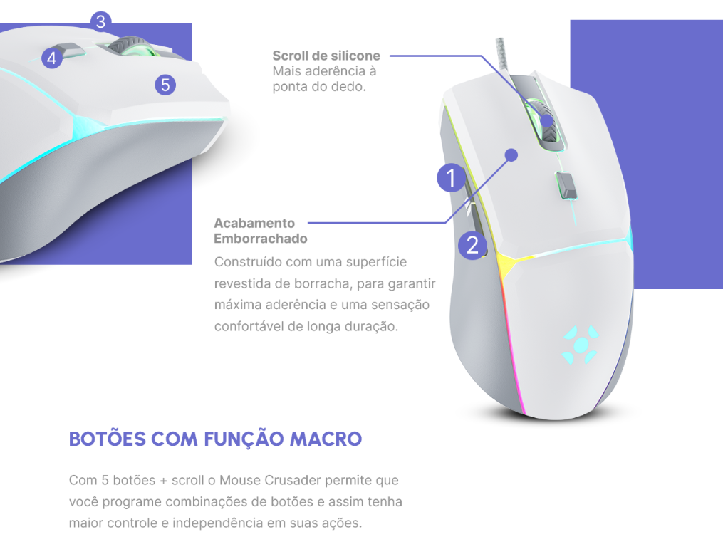 Mouse Gamer Rgb Fortrek Crusader White Edition 12800dpi