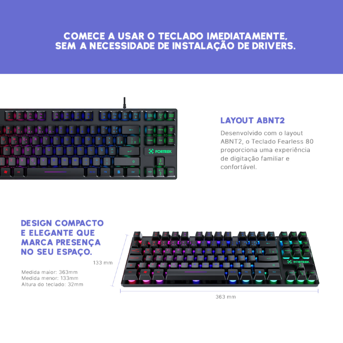 Teclado Gamer RGB Fortrek Fearless 80 Black Edition TKL