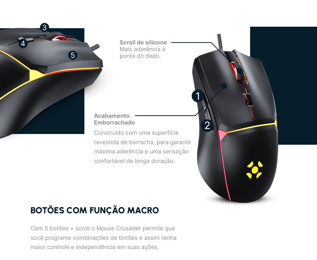 Mouse Gamer Rgb Fortrek Crusader Black Edition 12800dpi