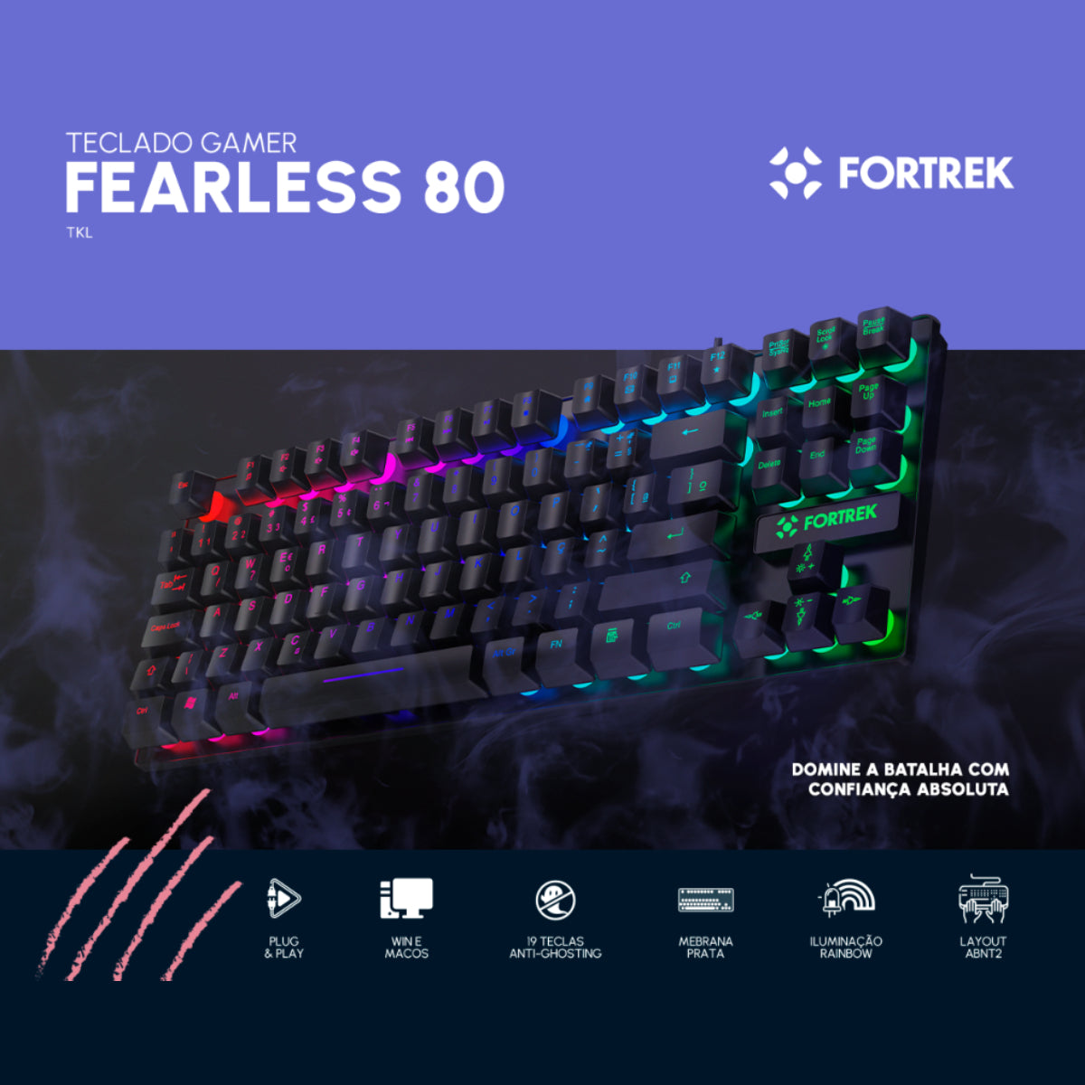 Teclado Gamer RGB Fortrek Fearless 80 Black Edition TKL