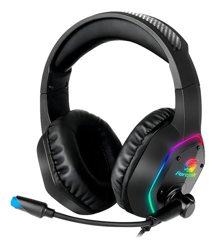 Headset Over-ear Gamer Fortrek Blackfire RGB Preto com entrada 2xP2