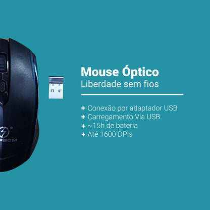 Mouse Óptico Sem Fio 2.4g Com Carregamento Por Usb 1600dpi
