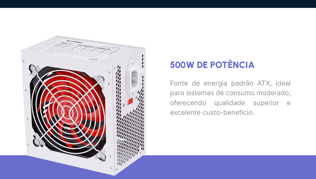 Fonte 500w Gamer Atx Fortrek Crusader Branca Bivolt 127/220v