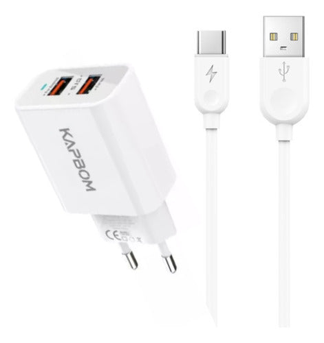 Carregador Rápido 5.1A com duas entradas USB e cabo Tipo C de 1m