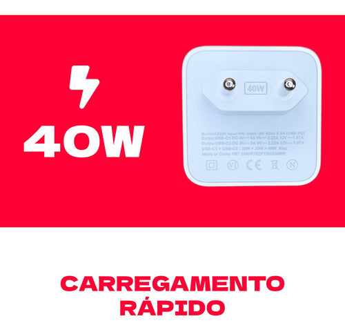 Fonte para Carregador Usb-c Rápido De 40w Com 2 Entradas Usb