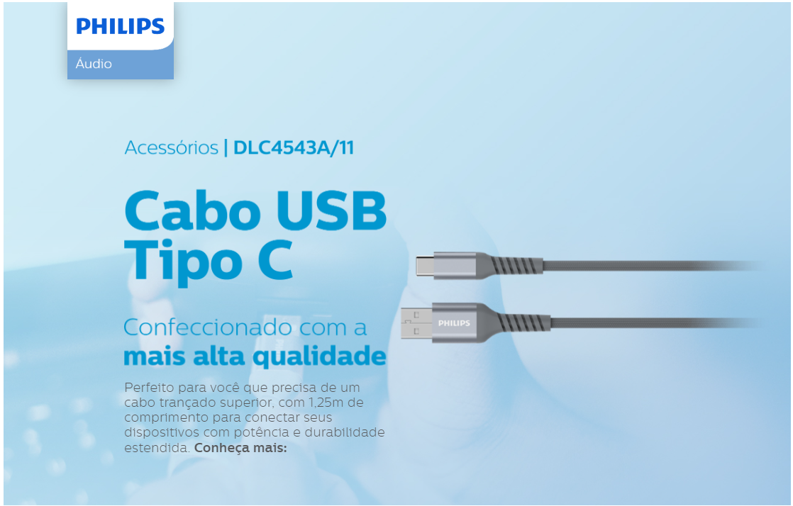 Cabo USB Tipo C Original Philips 5v 3a 1,25m Rápido Cor Preto