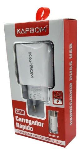 Carregador Rápido 5.1A com duas entradas USB e cabo Tipo C de 1m