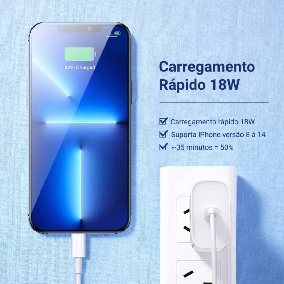 Cabo Lightning Para iPhone 18w Rápido Com Entrada Usb-c