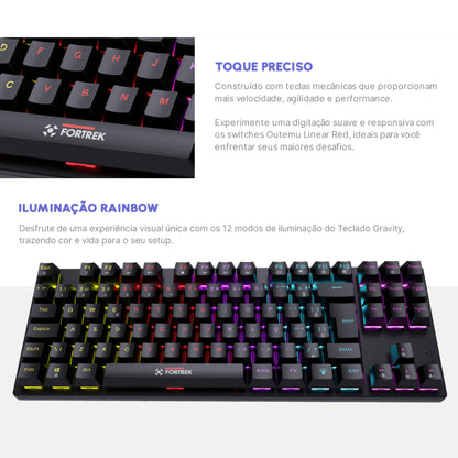 Teclado Mecânico Gamer Fortrek Gravity 80 Rainbow Outemu Red