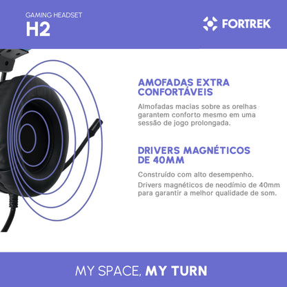 Headset Gamer Fortrek H2 Pro Over-ear Black Edition Led Azul