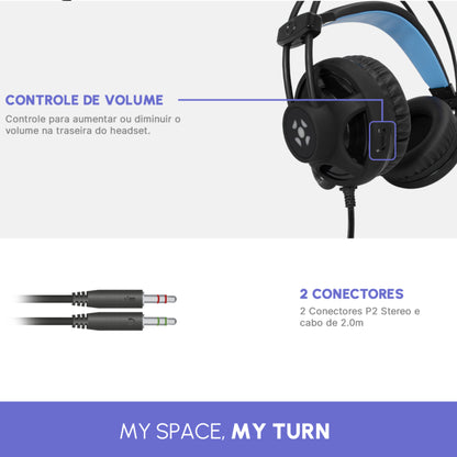 Headset Gamer Fortrek H2 Pro Over-ear Black Edition Led Azul