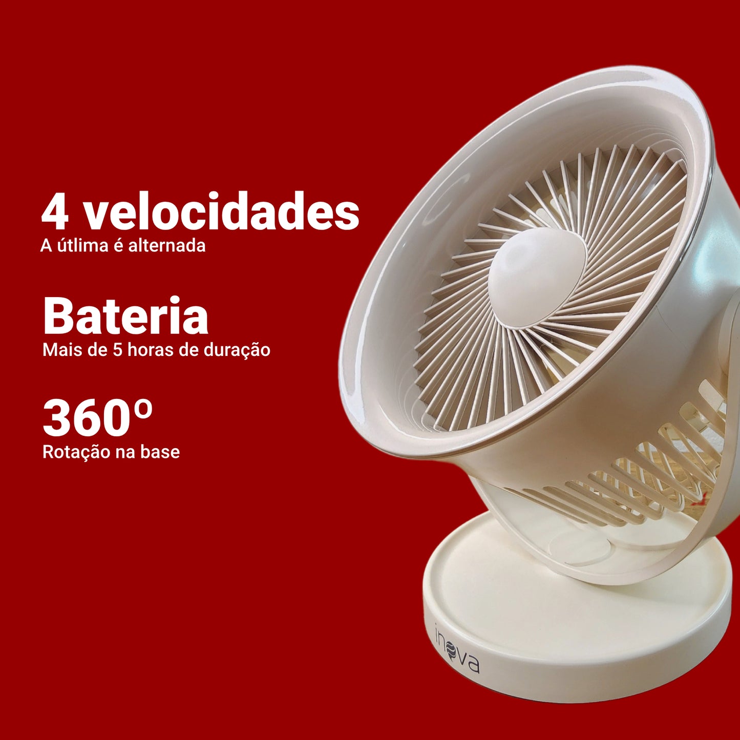 Ventilador Portátil Silencioso Turbo Usb Recarregável