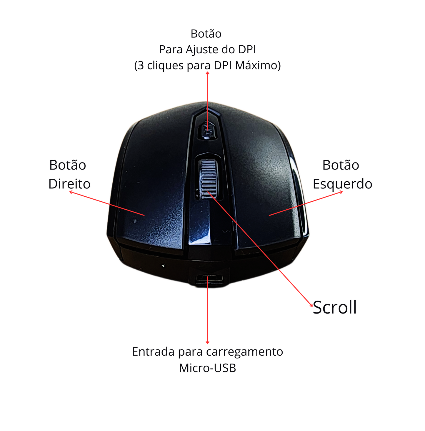 Mouse Óptico Sem Fio 2.4g Com Carregamento Por Usb 1600dpi