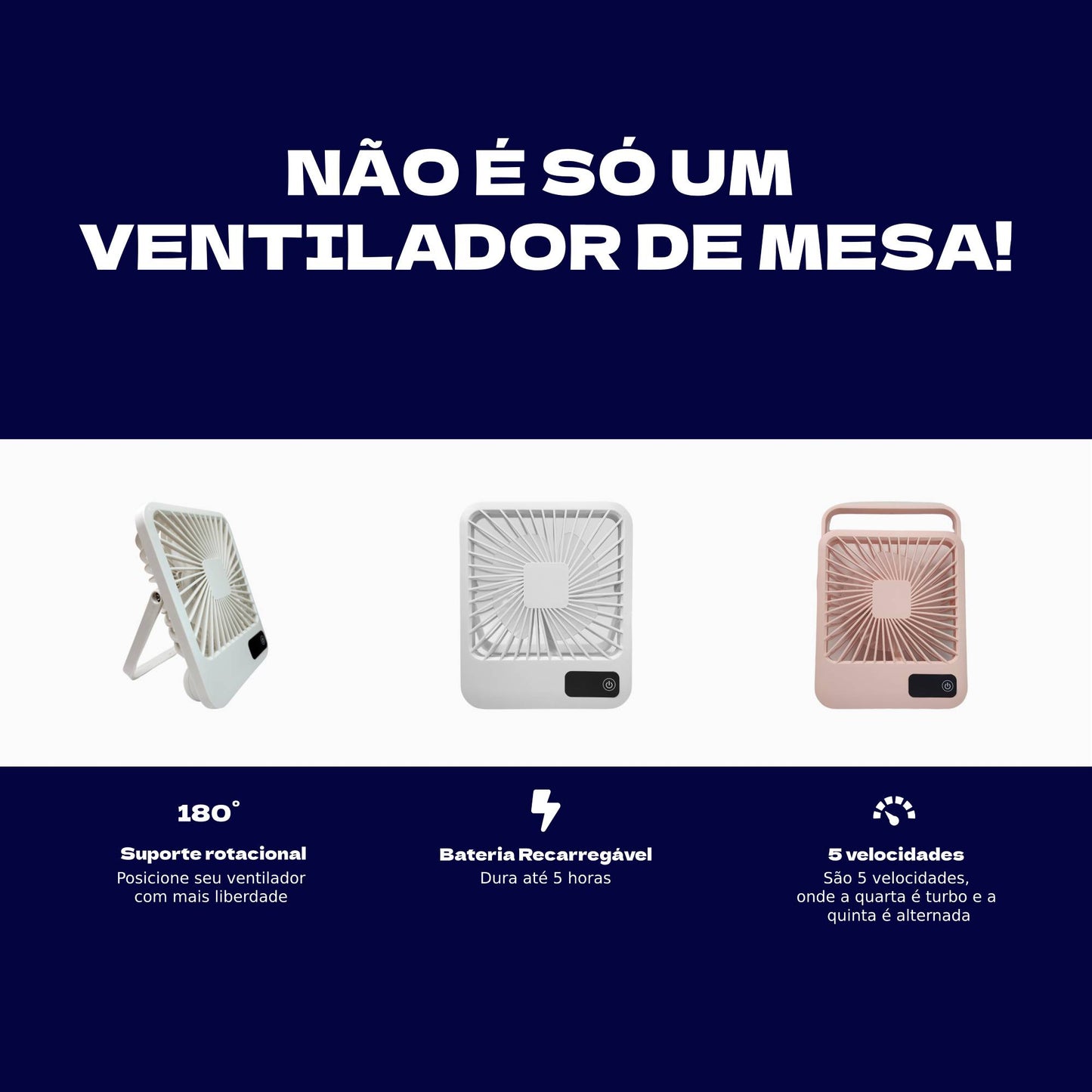 Ventilador Pequeno Turbo De Mesa Portátil Com 5 Velocidades