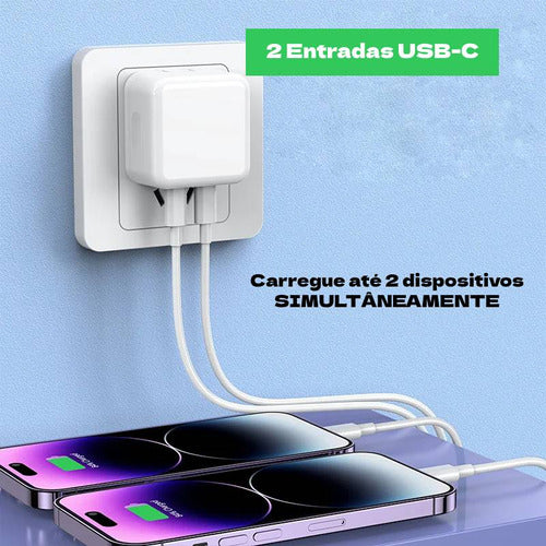 Fonte para Carregador Usb-c Rápido De 40w Com 2 Entradas Usb