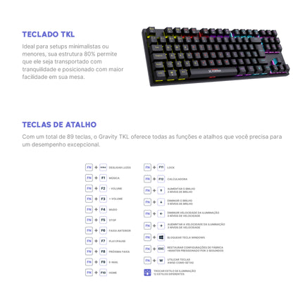 Teclado Mecânico Gamer Fortrek Gravity 80 Rainbow Outemu Red